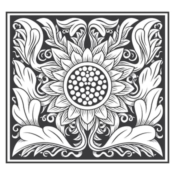 Ornate sunflower and leaves pattern  vector