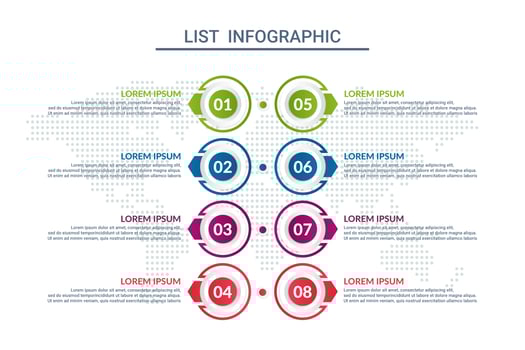 list infographic design with world map background vector