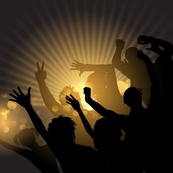 Party crowd on a starburst background vector