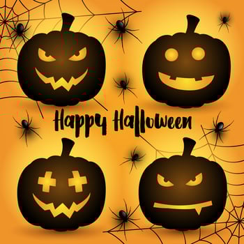 Set of pumpkins faces background vector