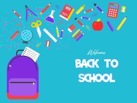 School Supplies Falling into Backpack Back to school poster vector