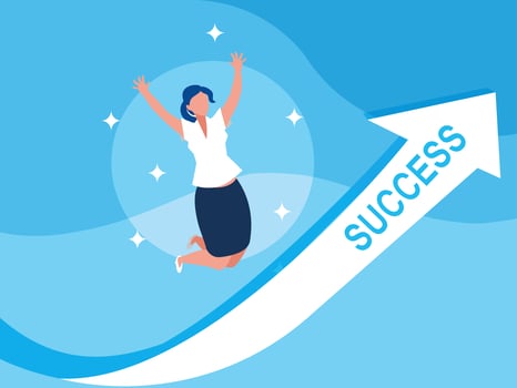 sucessful businesswoman celebrating with arrow up vector