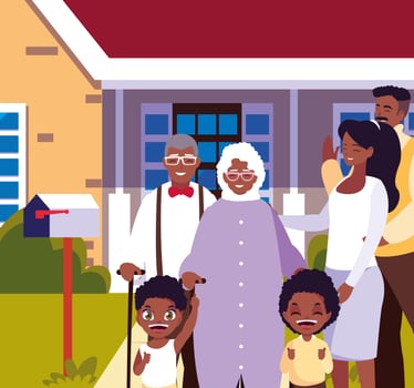 cute family with facade house vector