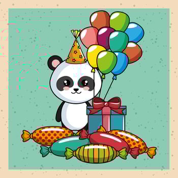 happy birthday card with panda bear vector