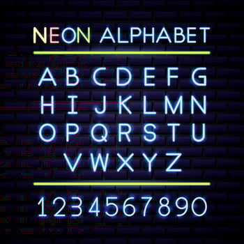 Neon alphabet and numbers  vector