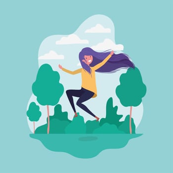 girl jumping in the park vector