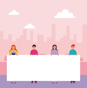 people holding banners vector