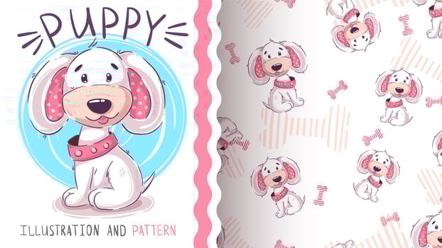 Cute teddy puppy - seamless pattern vector