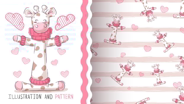 Cute teddy giraffe - seamless pattern vector