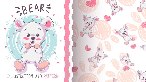 Funny teddy bear - seamless pattern vector