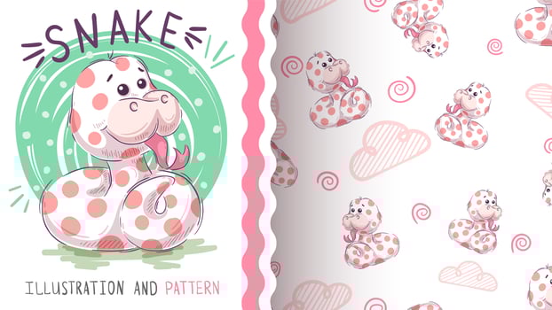 Cute teddy snake - seamless pattern vector