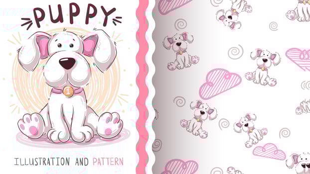Cute teddy dog - seamless pattern vector