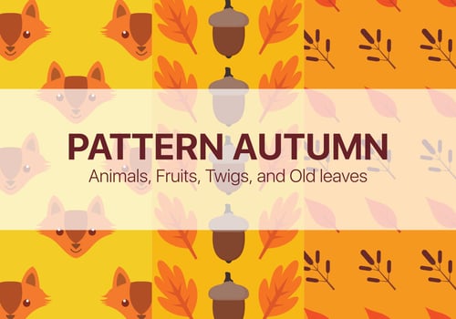 Autumn patterns with animals, nuts, twigs and old leaves vector