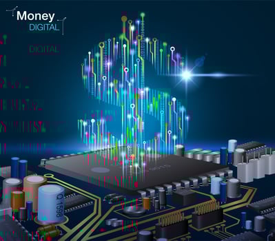 Electronic digital money with circuits vector