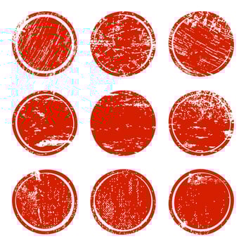 Set of red grunge texture circles vector