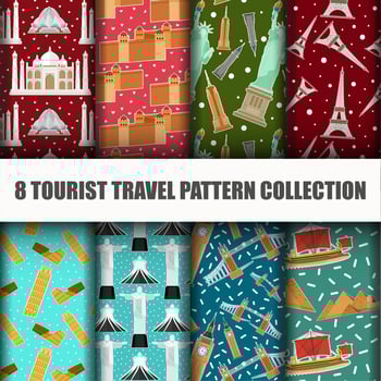 Set of Travel the World monument Seamless Pattern vector