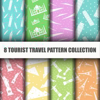 Set of Travel the World Seamless Pattern vector