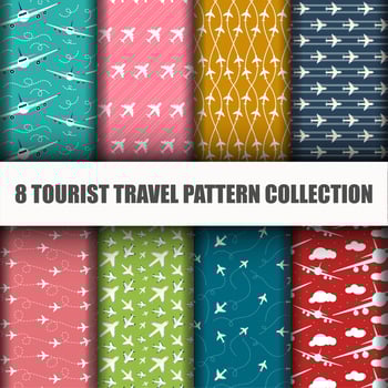 Set of Travel the World airplane Seamless Pattern vector