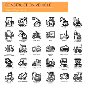 Construction Vehicle  Thin Line and Pixel Perfect Icons vector