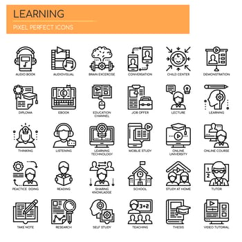 Learning Elements, Thin Line and Pixel Perfect Icons vector
