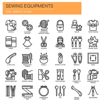 Sewing Elements , Thin Line and Pixel Perfect Icons vector