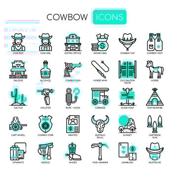 Cowboy Elements , Thin Line and Pixel Perfect Icons vector