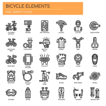 Bicycle Elements , Thin Line and Pixel Perfect Icons vector