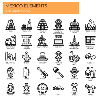 Mexico Elements , Thin Line and Pixel Perfect Icons vector