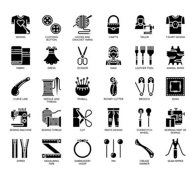 Sewing Elements , Glyph Icons vector