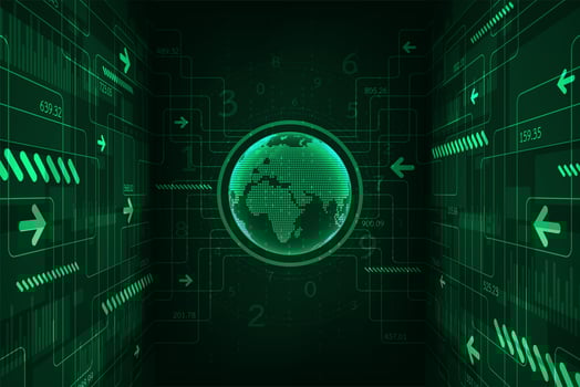 Digital glowing green tech globe with arrows  vector