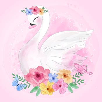 Cute swan and flower vector