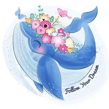 Cute little whale and flower vector