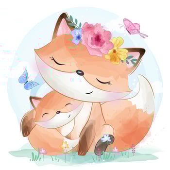 Cute little fox and butterflies vector
