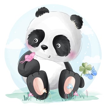 Cute little panda playing with butterfly vector