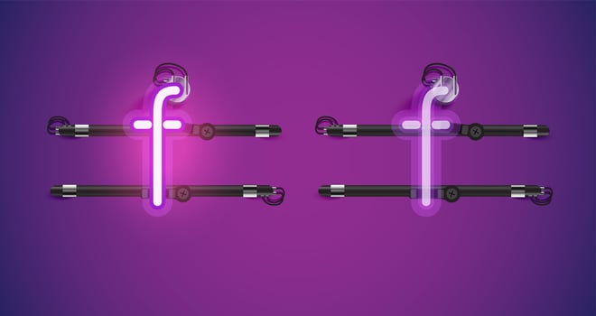 Realistic glowing purple neon charcter on and off vector
