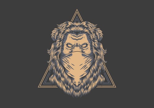 Lion bandana over triangle badge illustration vector
