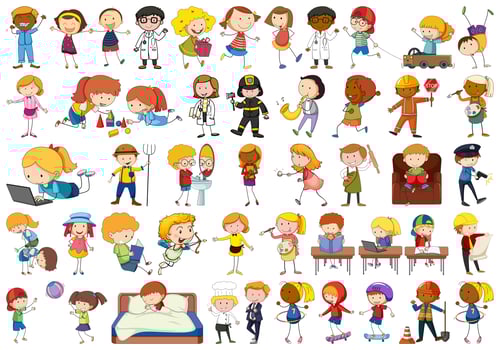 Diverse children set on white background vector