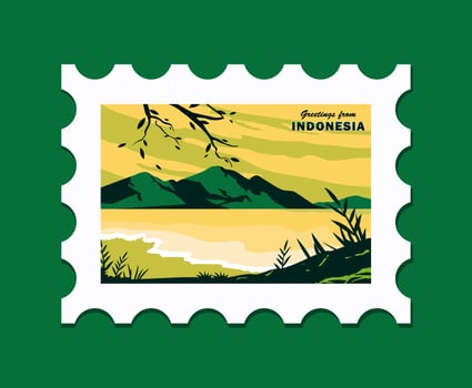 Indonesia Beach Landscape Stamp Template Illustration vector