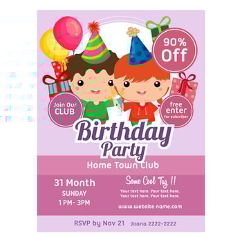 birthday party invitation template cute kids vector