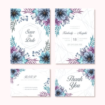 Elegant Watercolor Flower Decoration Wedding Invitation Card Set Template vector