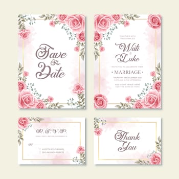  Wedding Invitation Card With Watercolor Flower Decoration vector