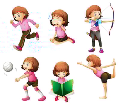 Different activities of a little lady vector