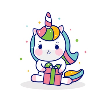 Cute Unicorn pony cartoon hug gifts little pony kawaii animal vector