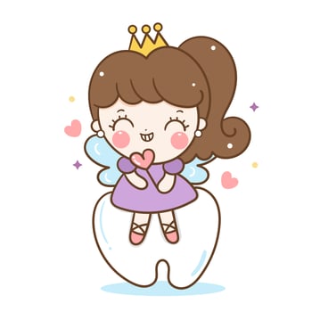 Cute fairy tooth angle cartoon illustration oral dental hygiene play happily vector