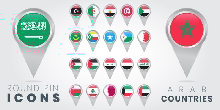 Round pin icons of arab countries flags vector