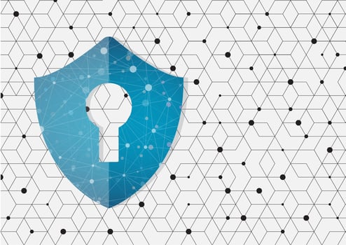 Shield with keyhole on shape of hexagon style design vector