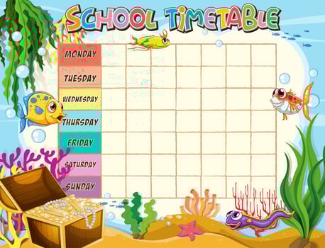 School timetable template with ocean theme vector