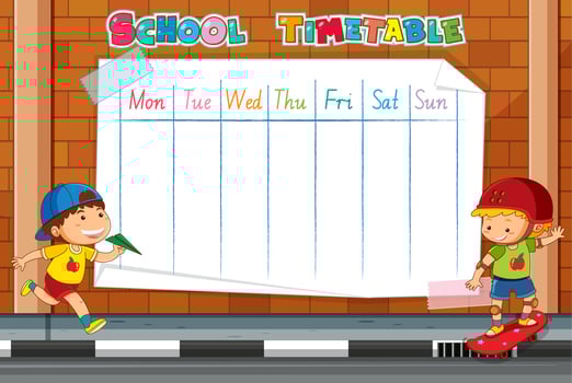 School timetable template on brick wall vector