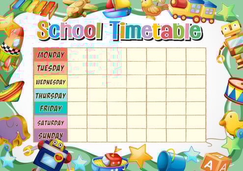 School timetable template with toy theme vector