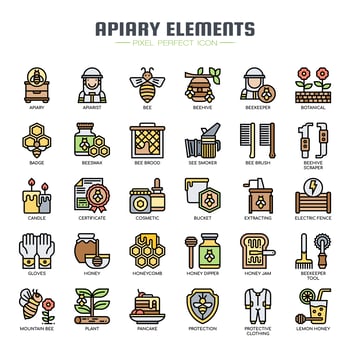 Apiary Elements Thin Line Icons vector
